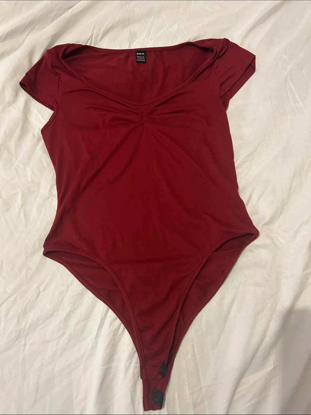 SHEIN Deep Red Short-Sleeve One-Piece Bodysuit
